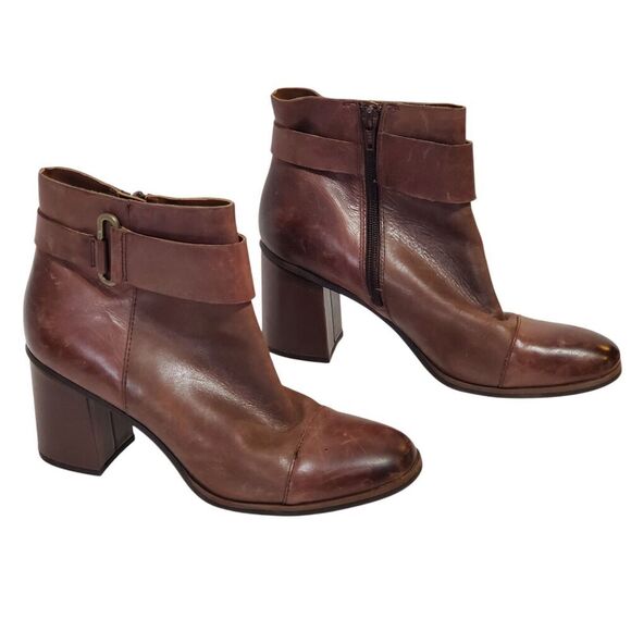 Korks by Kork-Ease Decola Ankle Boots Size 9M Brown Leather Booties 2.75" heels - Picture 1 of 9